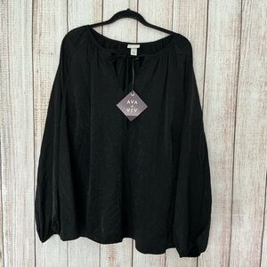 Ava & Viv Women's Black Tie-Neck Blouse